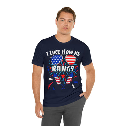 I Like How He Bangs American Flag, Fourth Of July 4th , American Flag Glasses Unisex Jersey Short Sleeve Tee