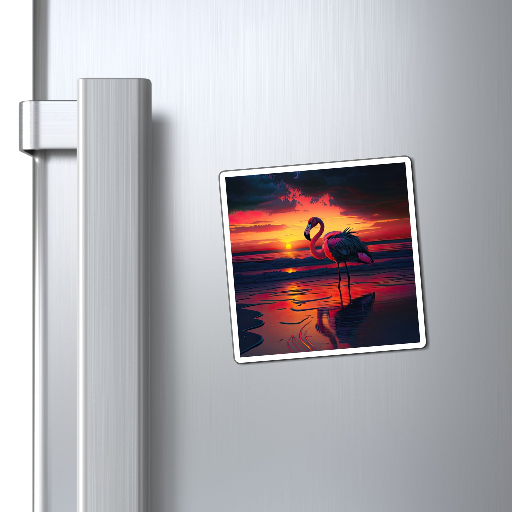 Gorgeous Flamingo With Beautiful Sunset On The Water Magnets