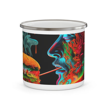 Hip Man Holding a burger Smoking Kitchen Barbecue Enamel Camping Mug