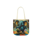 Elephant Kicking Leg On Colored Square Floor Polyester Canvas Tote Bag (AOP)