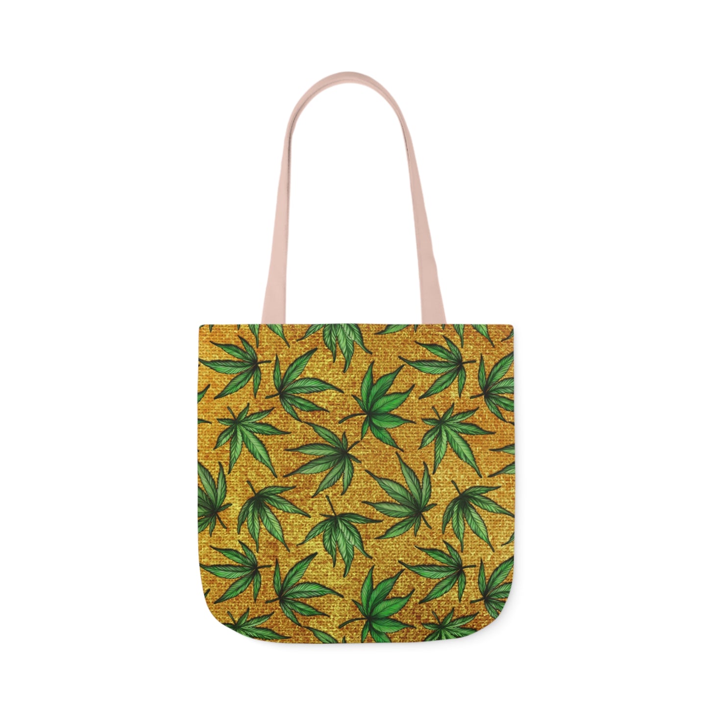 Gold And Green Marijuana Pot Weed Leaf With Gold Background 420 Polyester Canvas Tote Bag (AOP)