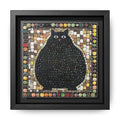 "Playful Black Cat Mosaic", Framed Mosaic Cat Art Print — Colorful Modern Wall Canvas