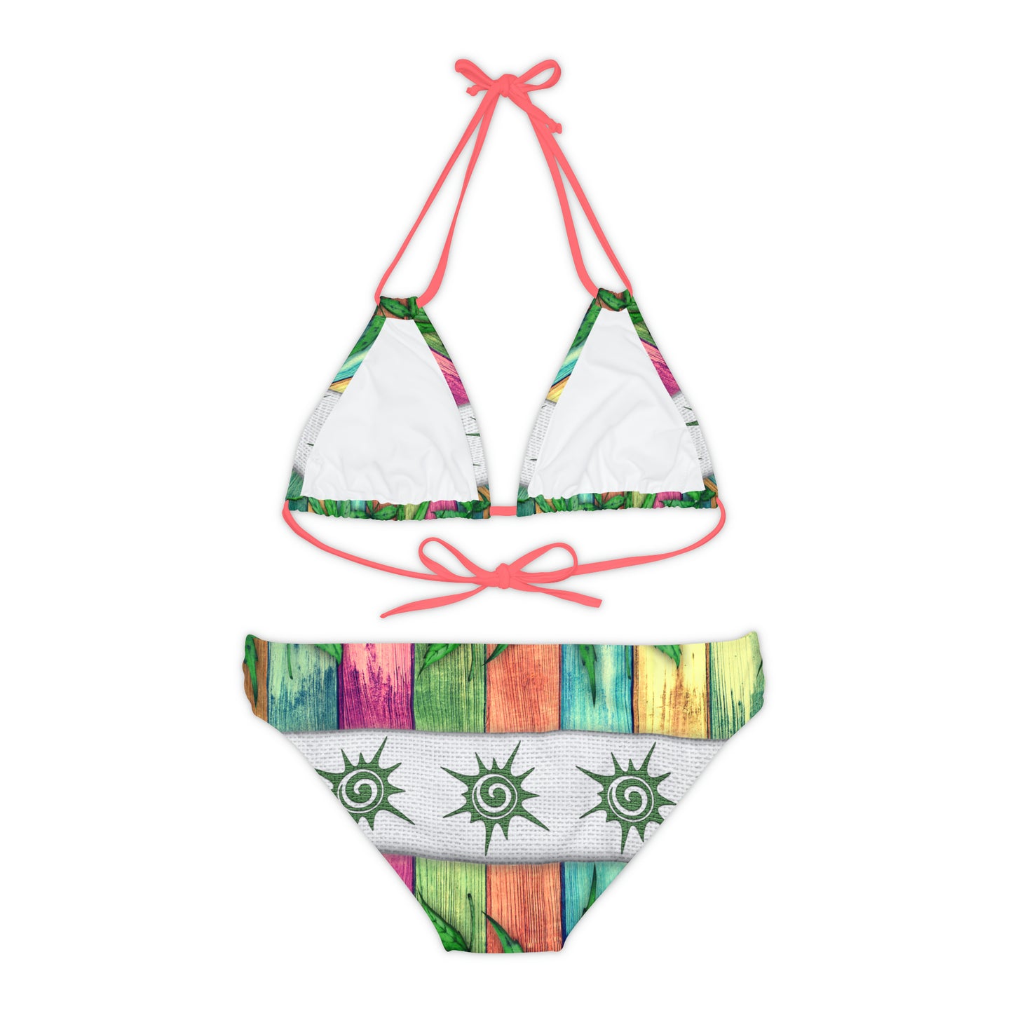 Beautiful Multicolored Pink Purple Blue 420 Weed Marijuana Leaf Strappy Bikini Set (AOP)