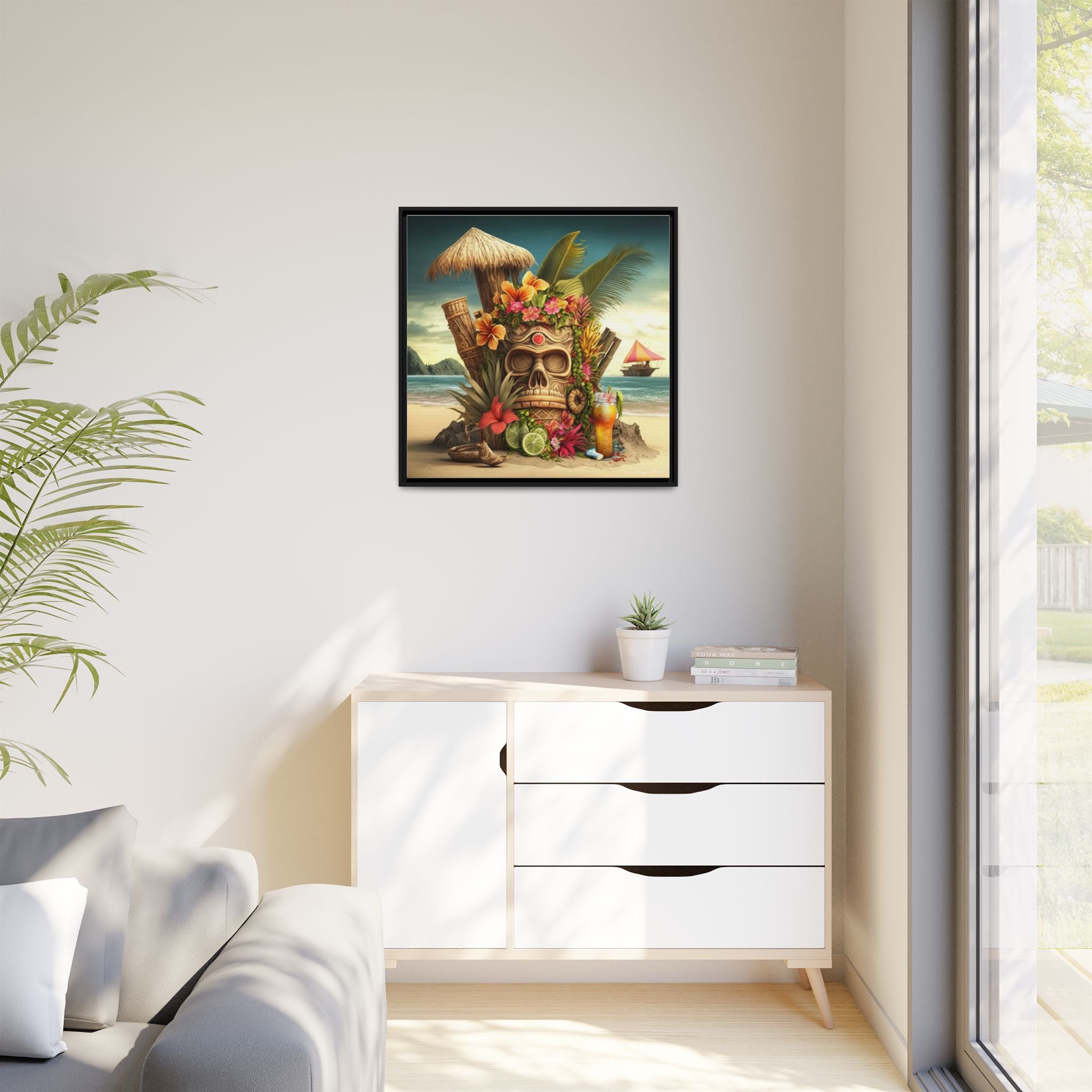 Tiki Dreams by the Shore, Art Print — Colorful Modern Wall Canvas