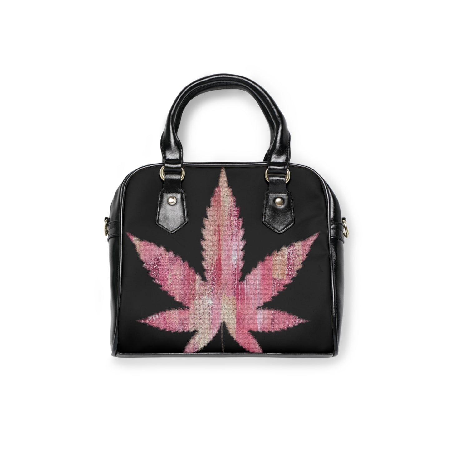 Sassy Single Pink Marijuana 420 Weed Leaf With Black Background Shoulder Handbag