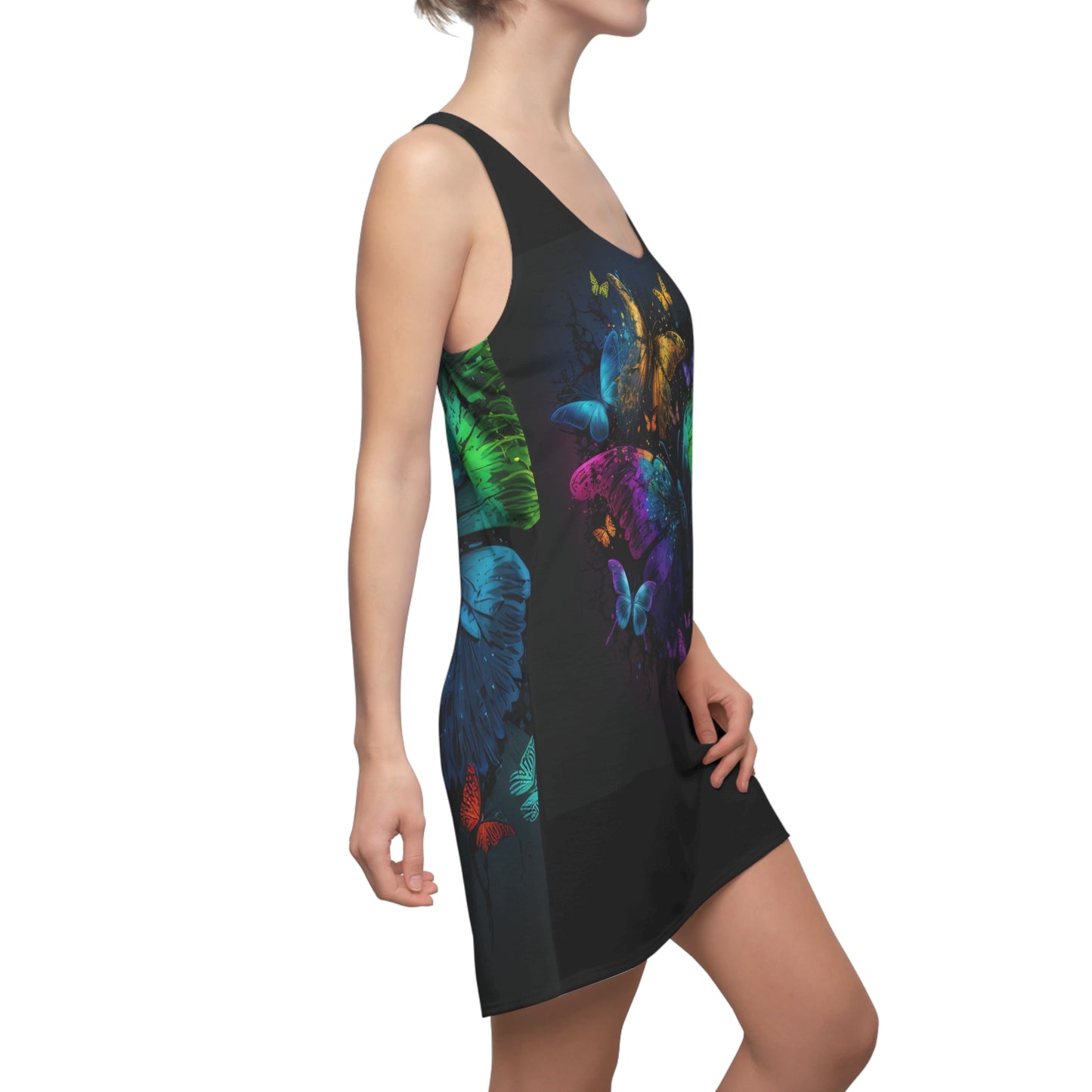 Bold And Beautiful Tie Dye Butterflies Style Seven Women's Cut & Sew Racerback Dress (AOP)