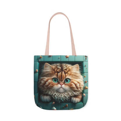 Beautiful Orange And White Fluffy Cat With Blue Eye , Blue Framed Polyester Canvas Tote Bag (AOP)