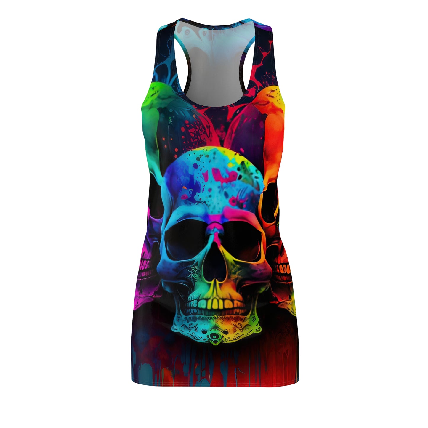 Bold And Beautiful Tie Dye Skull Front Style Four On Back Women's Cut & Sew Racerback Dress (AOP)