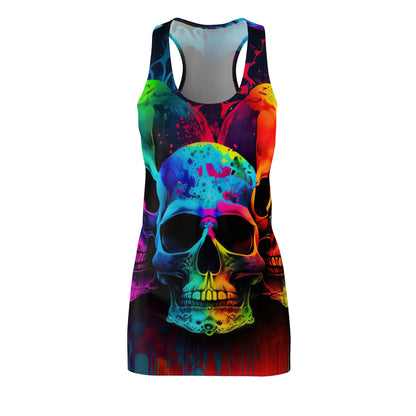 Bold And Beautiful Tie Dye Skull Front Style Four On Back Women's Cut & Sew Racerback Dress (AOP)