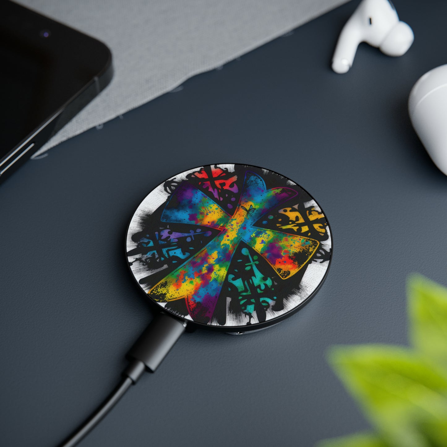 Bold And Beautiful Tie Dye Butterflies And Cross Style 2 Magnetic Induction Charger