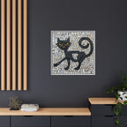 "Curious Black Cat Mosaic", Framed Mosaic Cat Art Print — Colorful Modern Wall Canvas