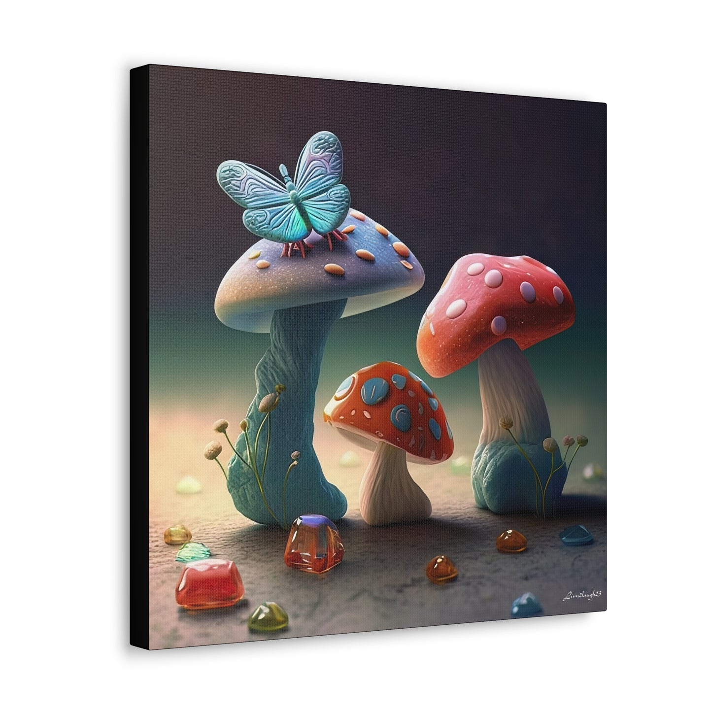 Beautiful Mushroom Luminating Colorful Bliss With Butterflies 2 Canvas Gallery Wraps