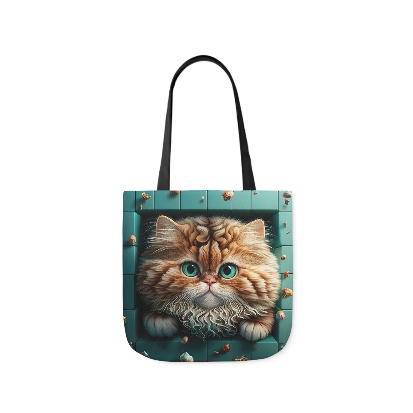 Beautiful Orange And White Fluffy Cat With Blue Eye , Blue Framed Polyester Canvas Tote Bag (AOP)