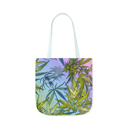 Sassy Pink And Green 420 Weed Marijuana Leaf Polyester Canvas Tote Bag (AOP)