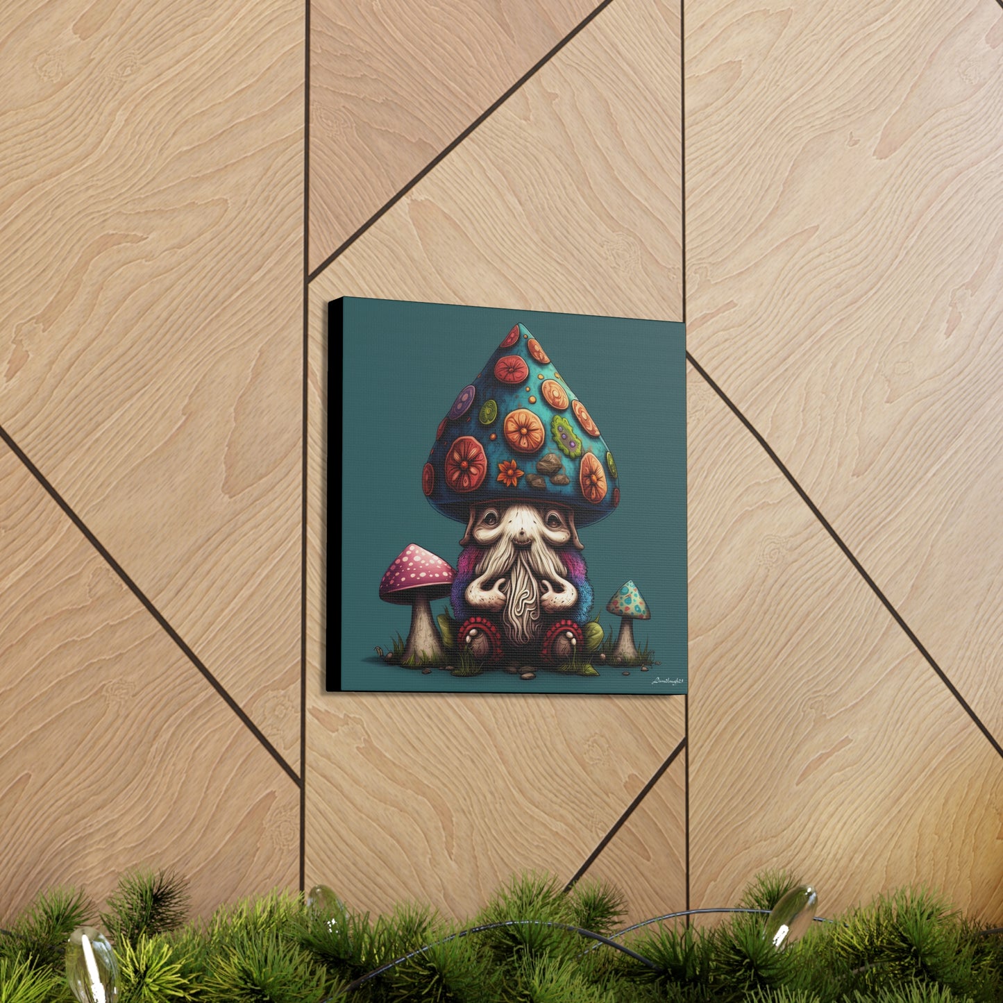 Gothic Bearded Gnome With Beautifully Detailed Polka Dot Orange Green Mushroom Hat Canvas Gallery Wraps