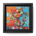 "Whimsical Mosaic Cat", Framed Mosaic Cat Art Print — Colorful Modern Wall Canvas