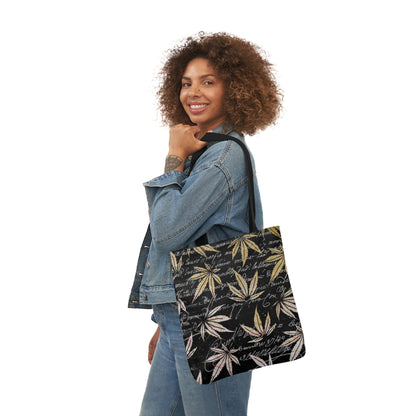 Gold And Black 420 Weed Marijuana Leaf Polyester Canvas Tote Bag (AOP)