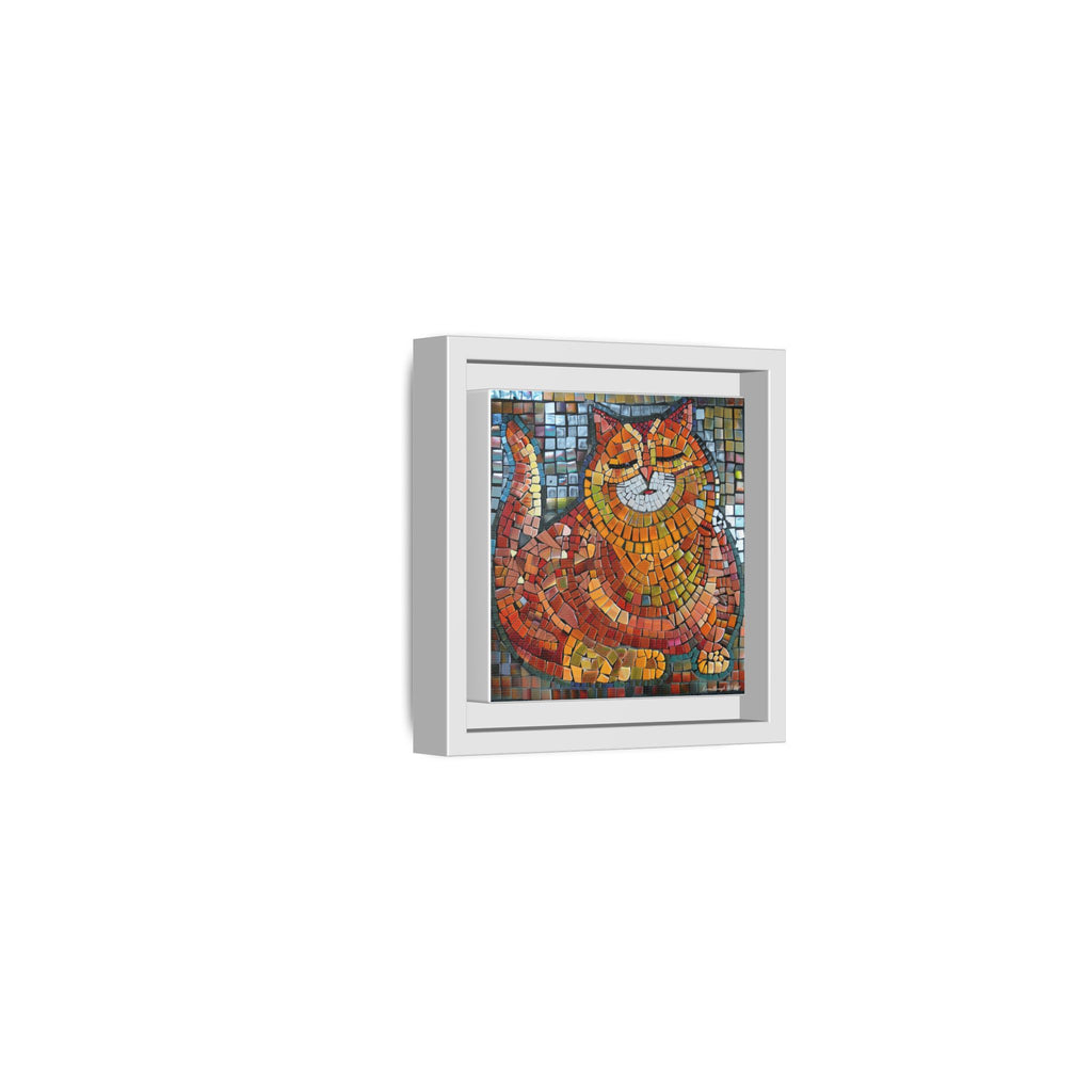 Radiant Whiskers: The Joyful Cat, Framed Mosaic Cat Art Print — Colorful Modern Wall Canvas