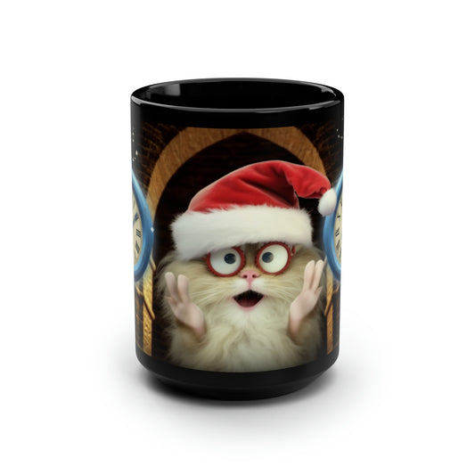 Cute Gerbil With Christmas Hat And Holiday Clocks Counting to New Years, Black Mug, 15oz
