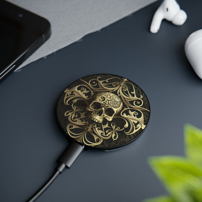 Metallic Chrome Skull And Detailed Background Style 5 Magnetic Induction Charger