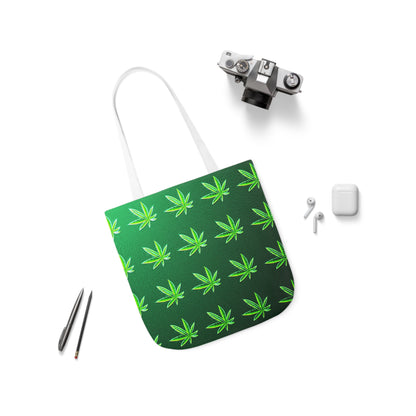 Green Leaf Marijuana Pot Weed Leaf 420 Polyester Canvas Tote Bag (AOP)