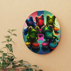 Colorful Group Of Frogs On Skates Wall Clock