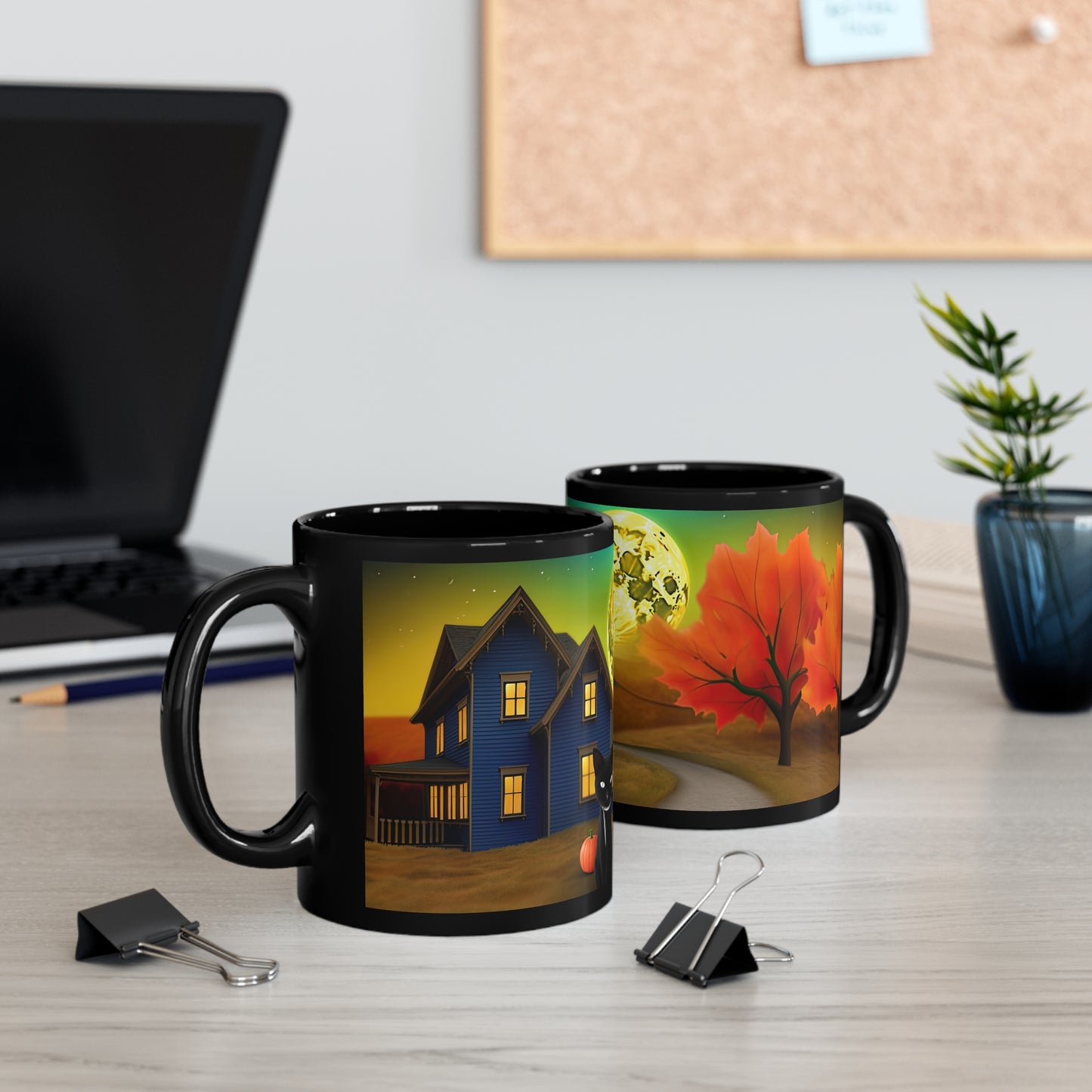 Ready For Fall Amazing Moon And Cat 11oz Black Mug