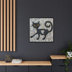 "Curious Black Cat Mosaic", Framed Mosaic Cat Art Print — Colorful Modern Wall Canvas