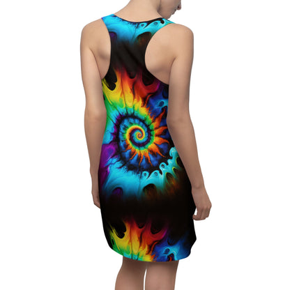 Bold And Beautiful Tie Dye Skull Front Style Four On Back Women's Cut & Sew Racerback Dress (AOP)