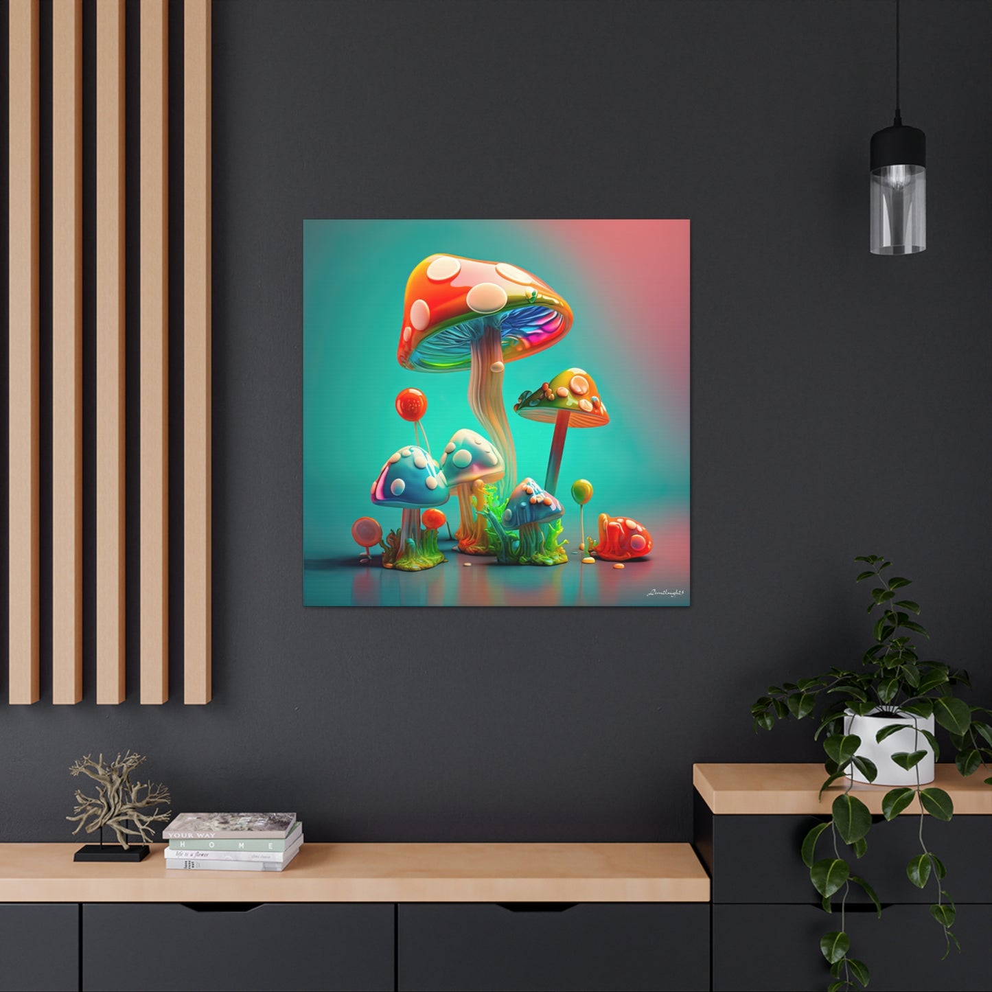 Beautiful Mushroom Luminating Colorful Bliss 3 Canvas Gallery Wraps