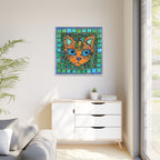 "Emerald Eyes Mosaic Cat", Framed Mosaic Cat Art Print — Colorful Modern Wall Canvas