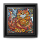 Radiant Whiskers: The Joyful Cat, Framed Mosaic Cat Art Print — Colorful Modern Wall Canvas
