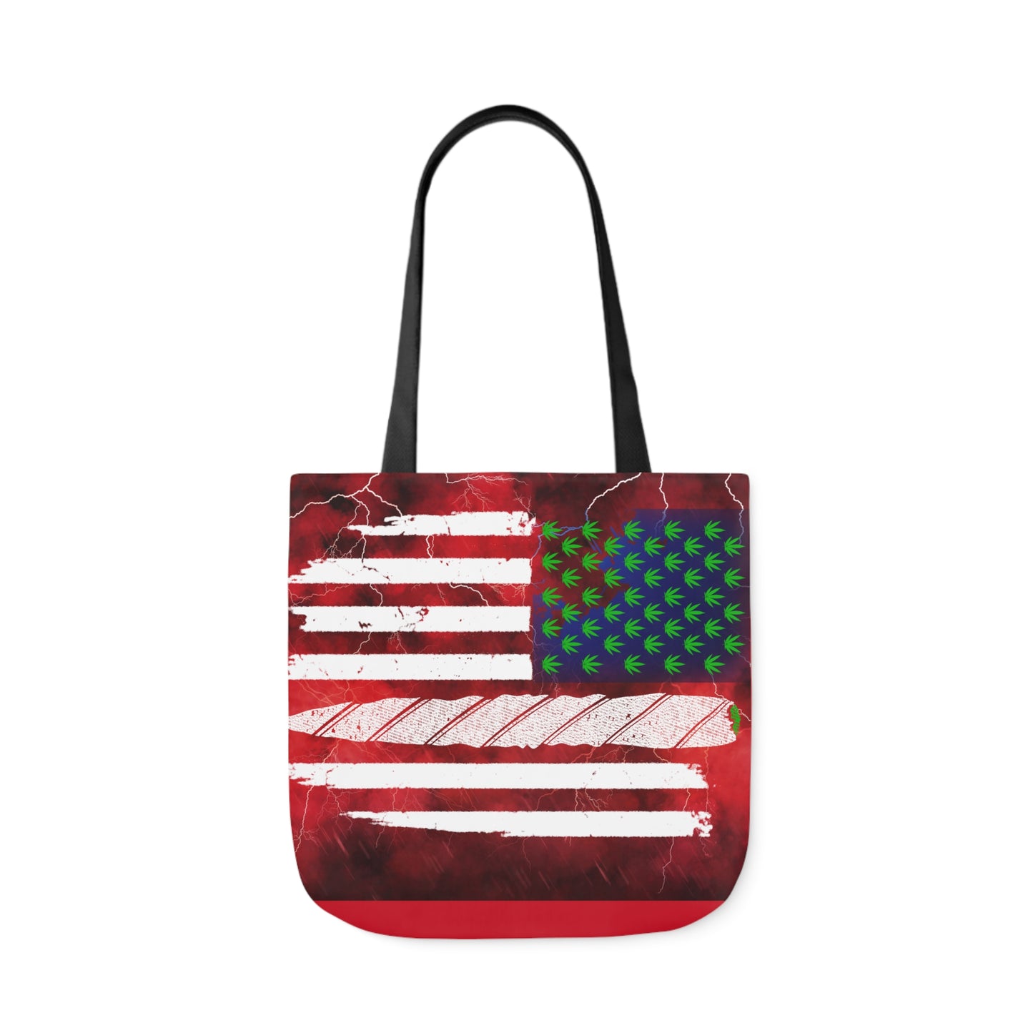 Flag Red, White And Blue Beautiful Red Background With Marijuana Pot Weed 420 Leaf Polyester Canvas Tote Bag (AOP)