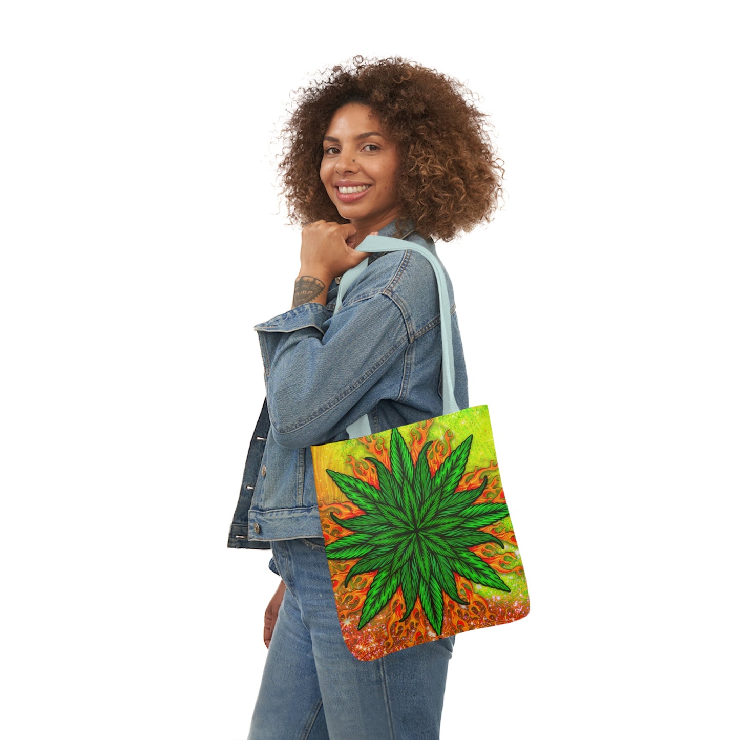 Beautifully Designed Orange, Yellow And Green Marijuana Leave Polyester Canvas Tote Bag (AOP)