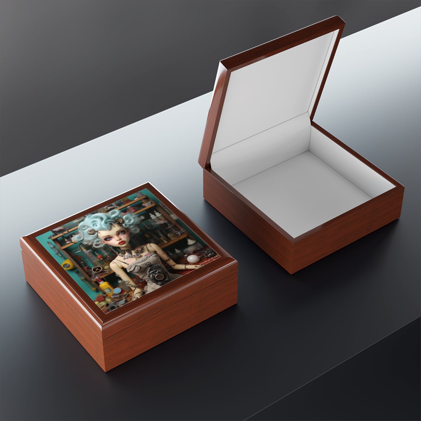 Love My Giszmos Blue Hair Black Background Jewelry Box