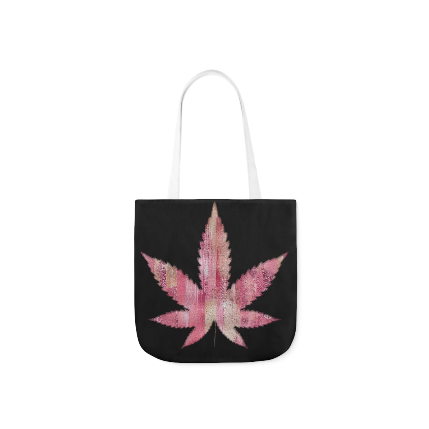 Sassy Single Pink Marijuana 420 Weed Leaf With Black Background Polyester Canvas Tote Bag (AOP)