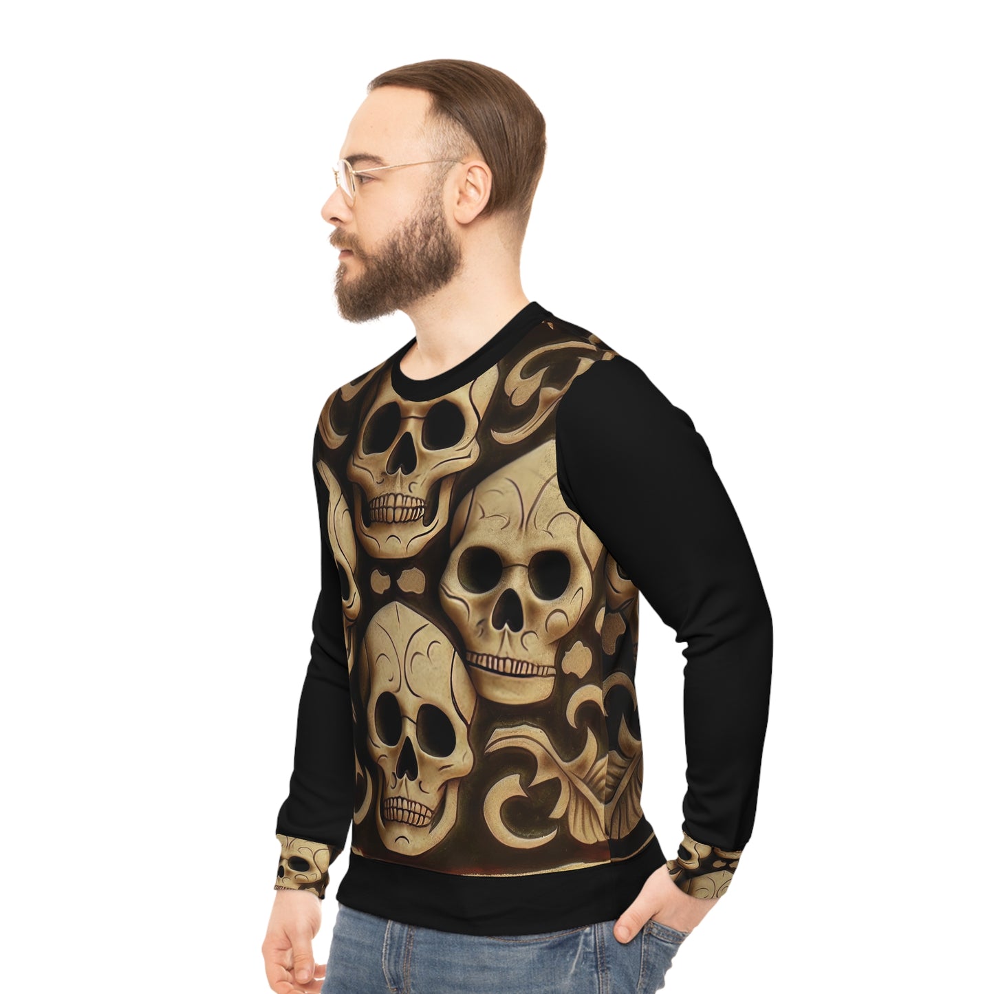 Metallic Chrome Skulls and classic Designed Background Style 16 Lightweight Sweatshirt (AOP)