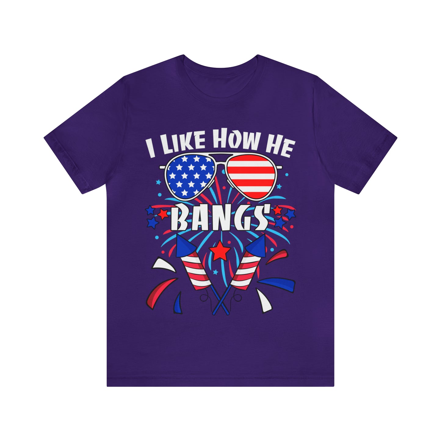 I Like How He Bangs American Flag, Fourth Of July 4th , American Flag Glasses Unisex Jersey Short Sleeve Tee