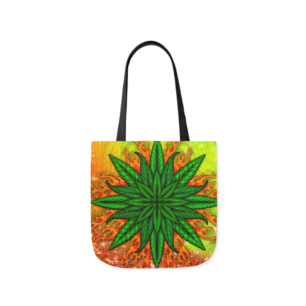 Beautifully Designed Orange, Yellow And Green Marijuana Leave Polyester Canvas Tote Bag (AOP)