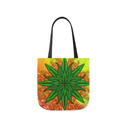 Beautifully Designed Orange, Yellow And Green Marijuana Leave Polyester Canvas Tote Bag (AOP)