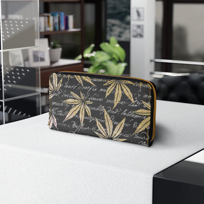 Gold And Black 420 Weed Marijuana Leaf Zipper Wallet