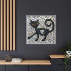 "Curious Black Cat Mosaic", Framed Mosaic Cat Art Print — Colorful Modern Wall Canvas