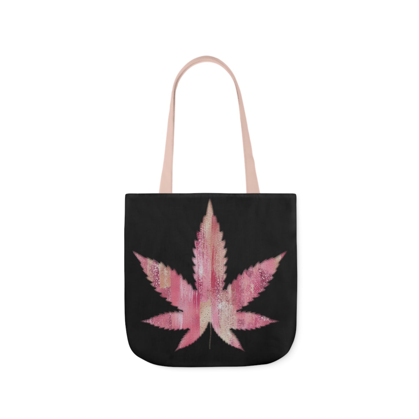 Sassy Single Pink Marijuana 420 Weed Leaf With Black Background Polyester Canvas Tote Bag (AOP)