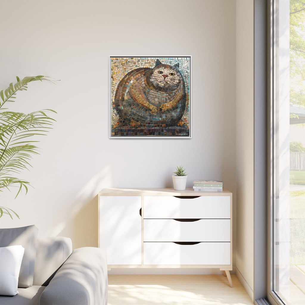 "Serene Mosaic Cat", Framed Mosaic Cat Art Print — Colorful Modern Wall Canvas