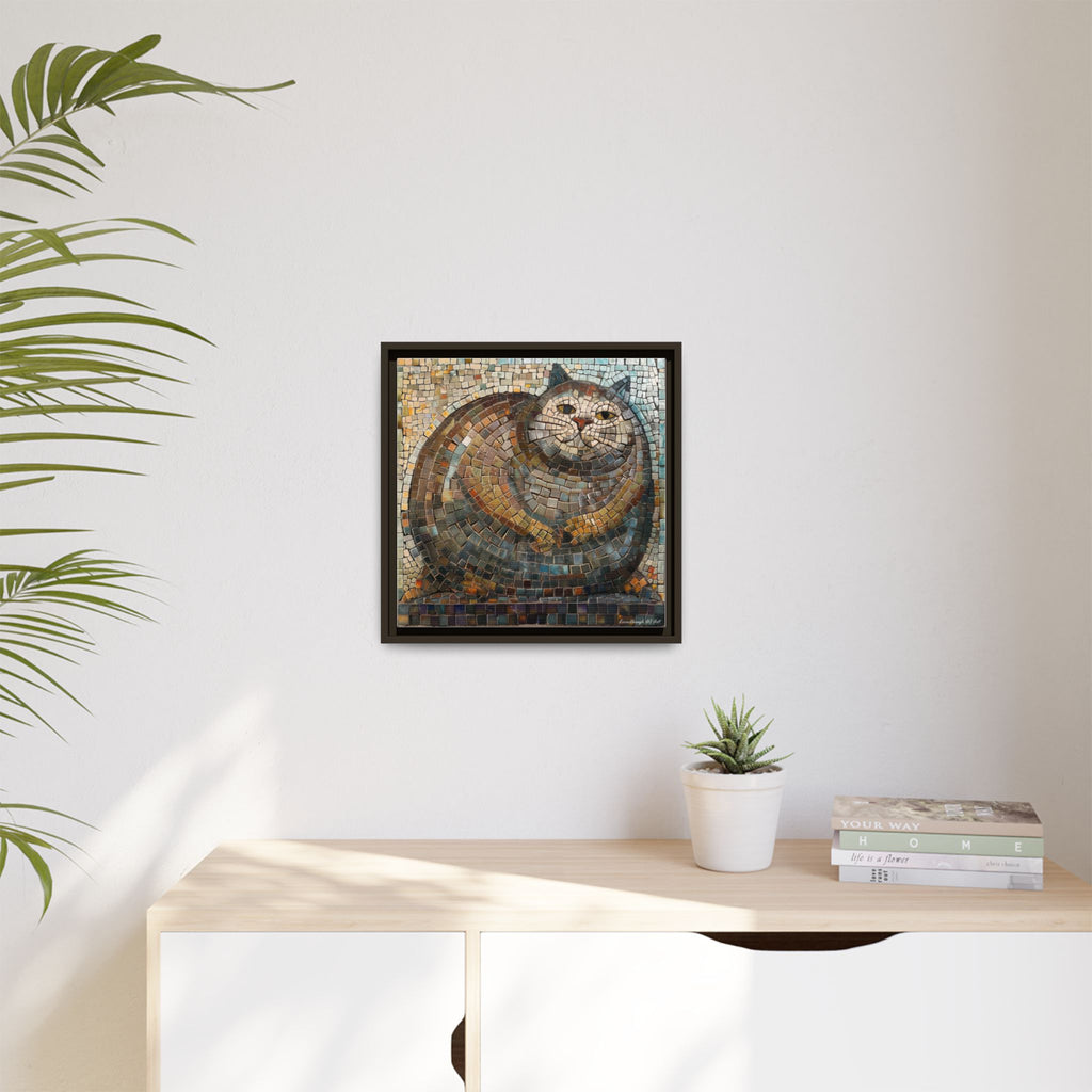 "Serene Mosaic Cat", Framed Mosaic Cat Art Print — Colorful Modern Wall Canvas