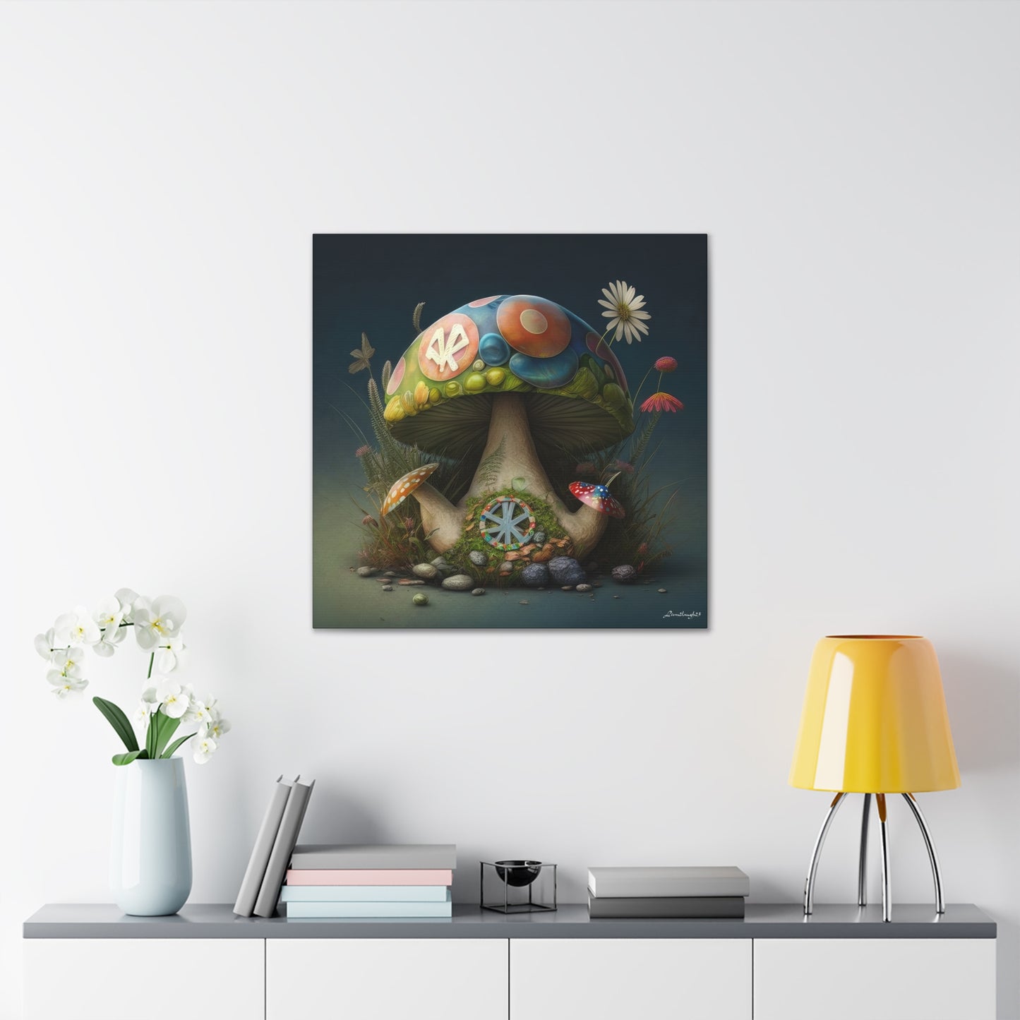 Beautiful Three Mushroom Colorful Uniquely Detailed 2 Canvas Gallery Wraps