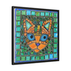 "Emerald Eyes Mosaic Cat", Framed Mosaic Cat Art Print — Colorful Modern Wall Canvas