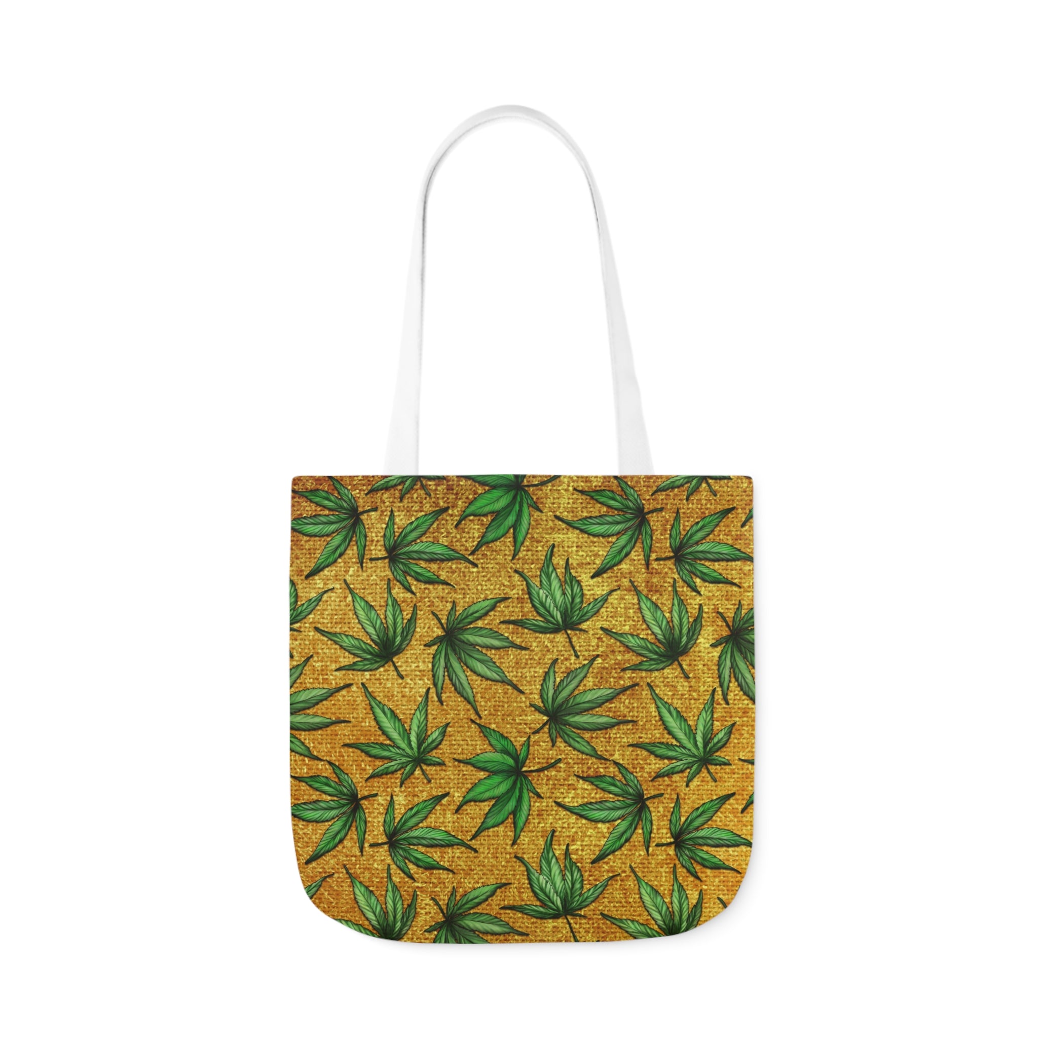 Gold And Green Marijuana Pot Weed Leaf With Gold Background 420 Polyester Canvas Tote Bag (AOP)