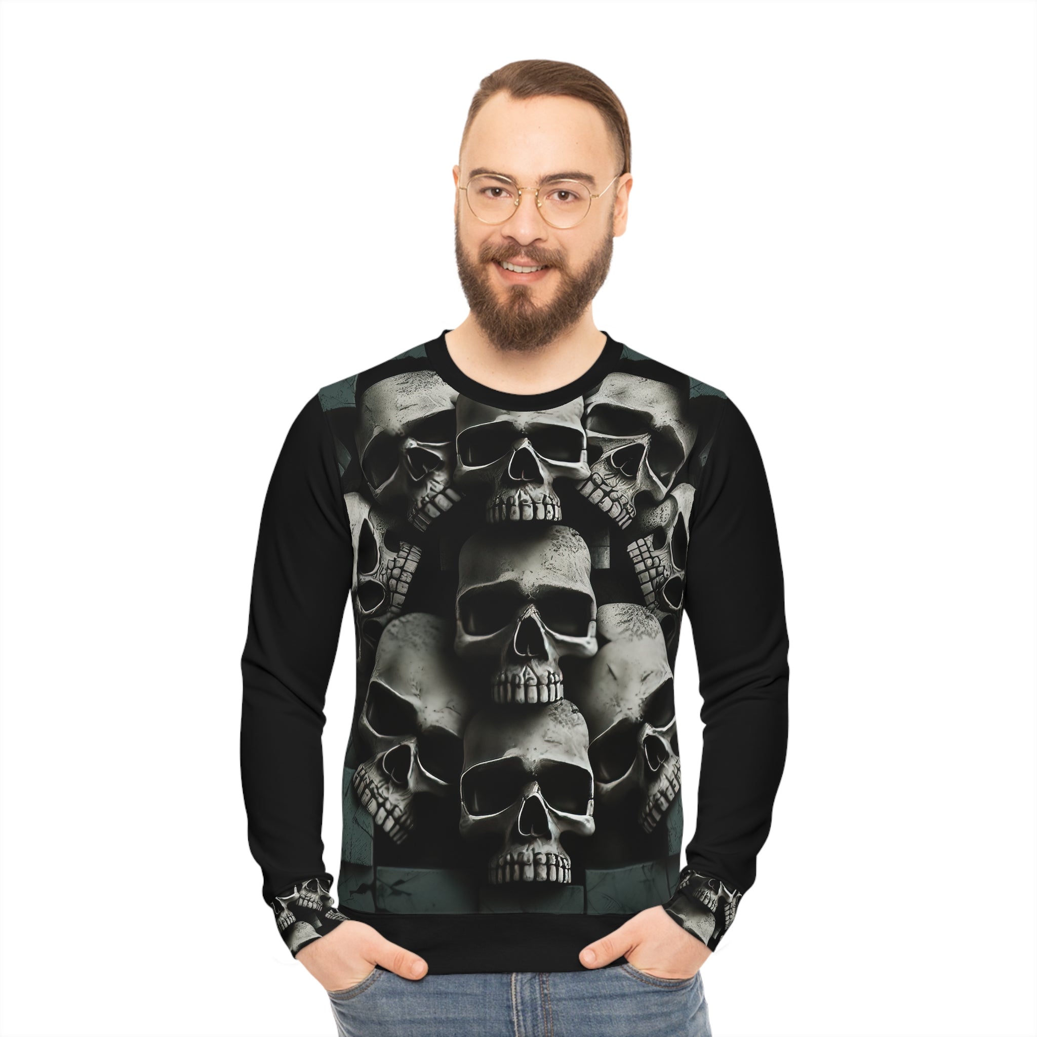 Metallic Chrome Skulls and classic Designed Background Style 9 Lightweight Sweatshirt (AOP)