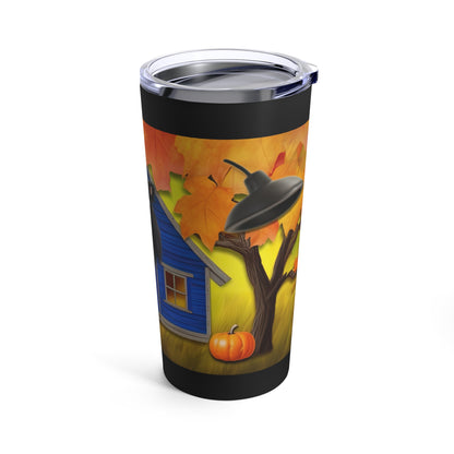 Big Eyed Animal With Black Fur For Fall Halloween, Halloween House With Leaves Tumbler 20oz